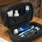 Leather Village Men’s Black Leather Wash Bag with Spacious Storage