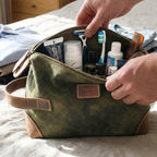 Leather Village Compact Green Leather Travel Wash Bag with Durable Zipper Design