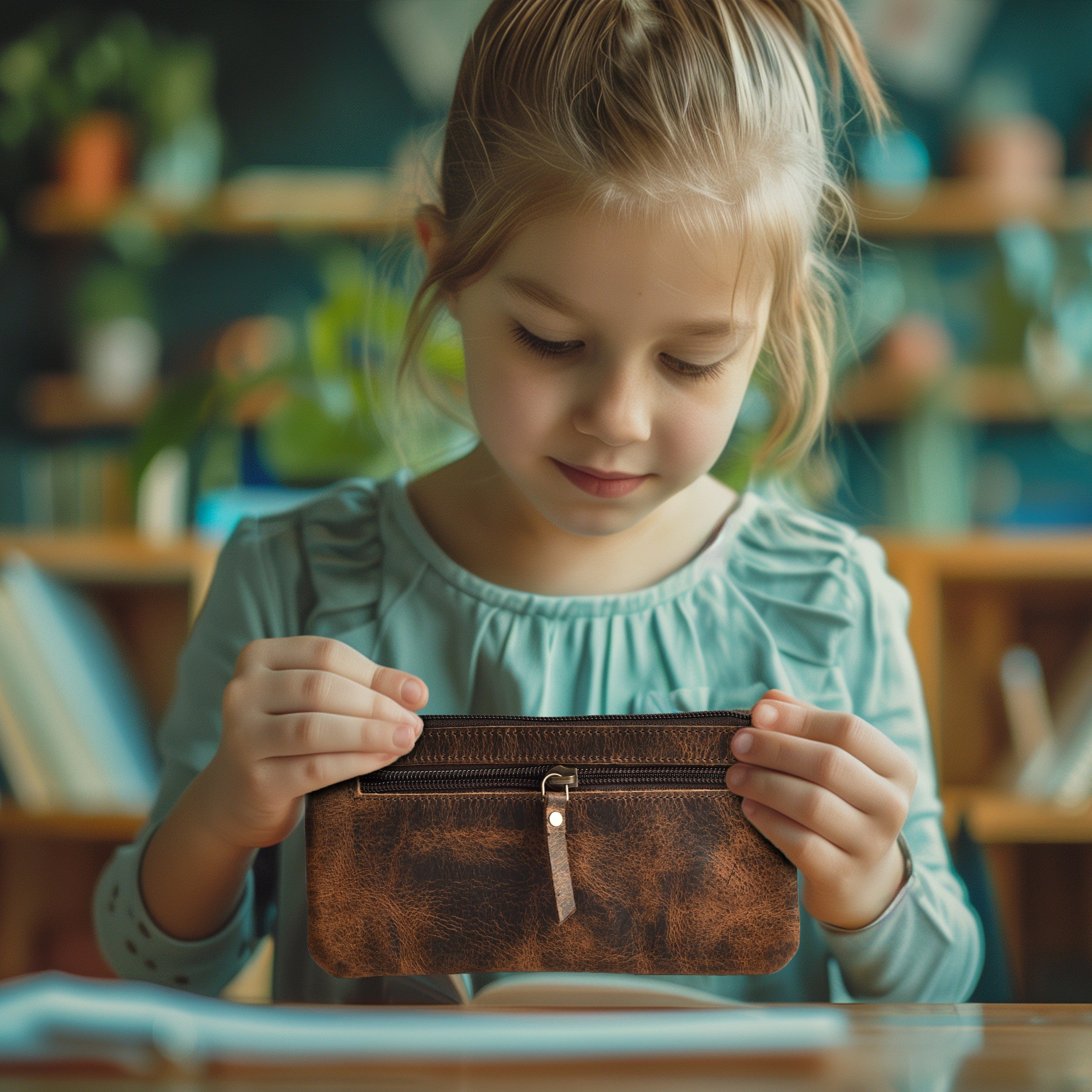 Leather Pencil Pouch Pen Case - Distressed Brown