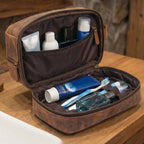 Leather Village Compact Distressed Brown Leather Travel Dopp Kit for Daily Use