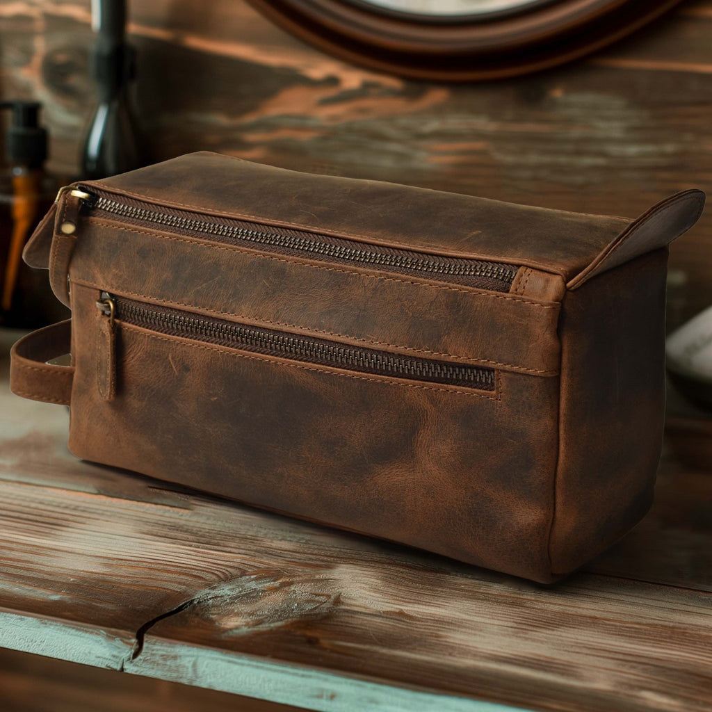 doppsåk waterproof & leak-proof travel toiletry bag brown Leather Toiletry Bag for Travel