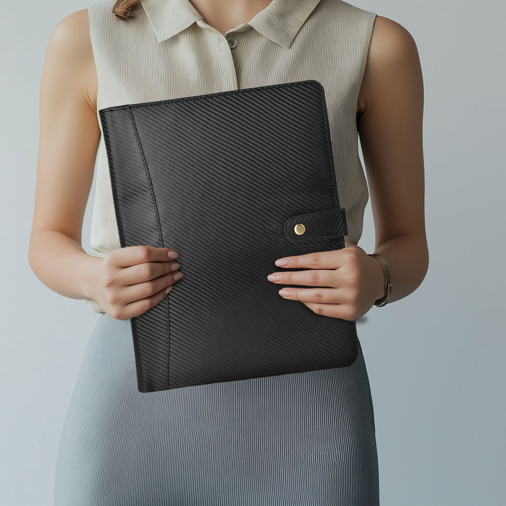Leather Village carbon black luxury business portfolio organizer