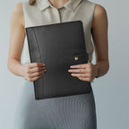 Leather Village carbon black luxury business portfolio organizer