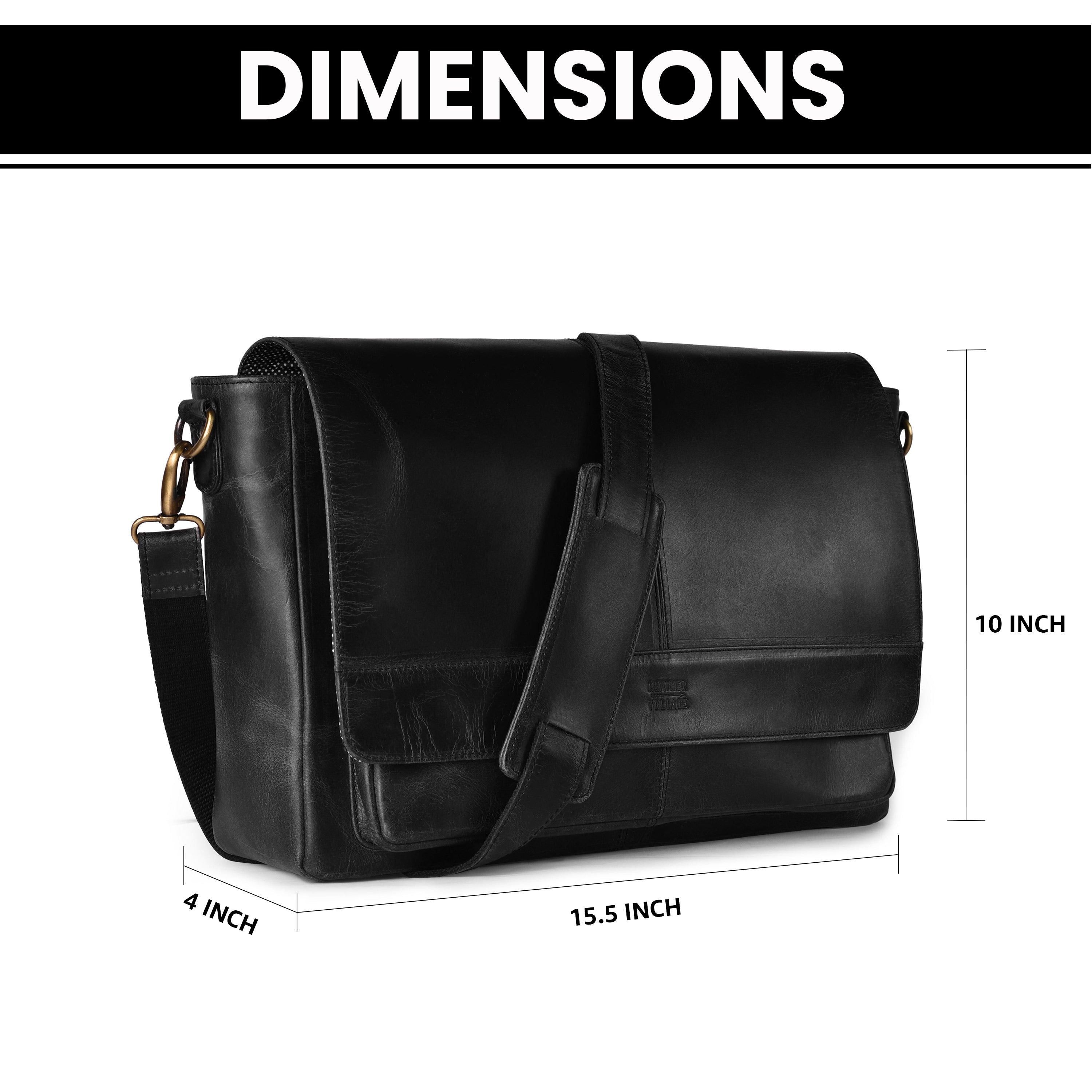 Handmade Vintage Leather Messenger Bag - Black