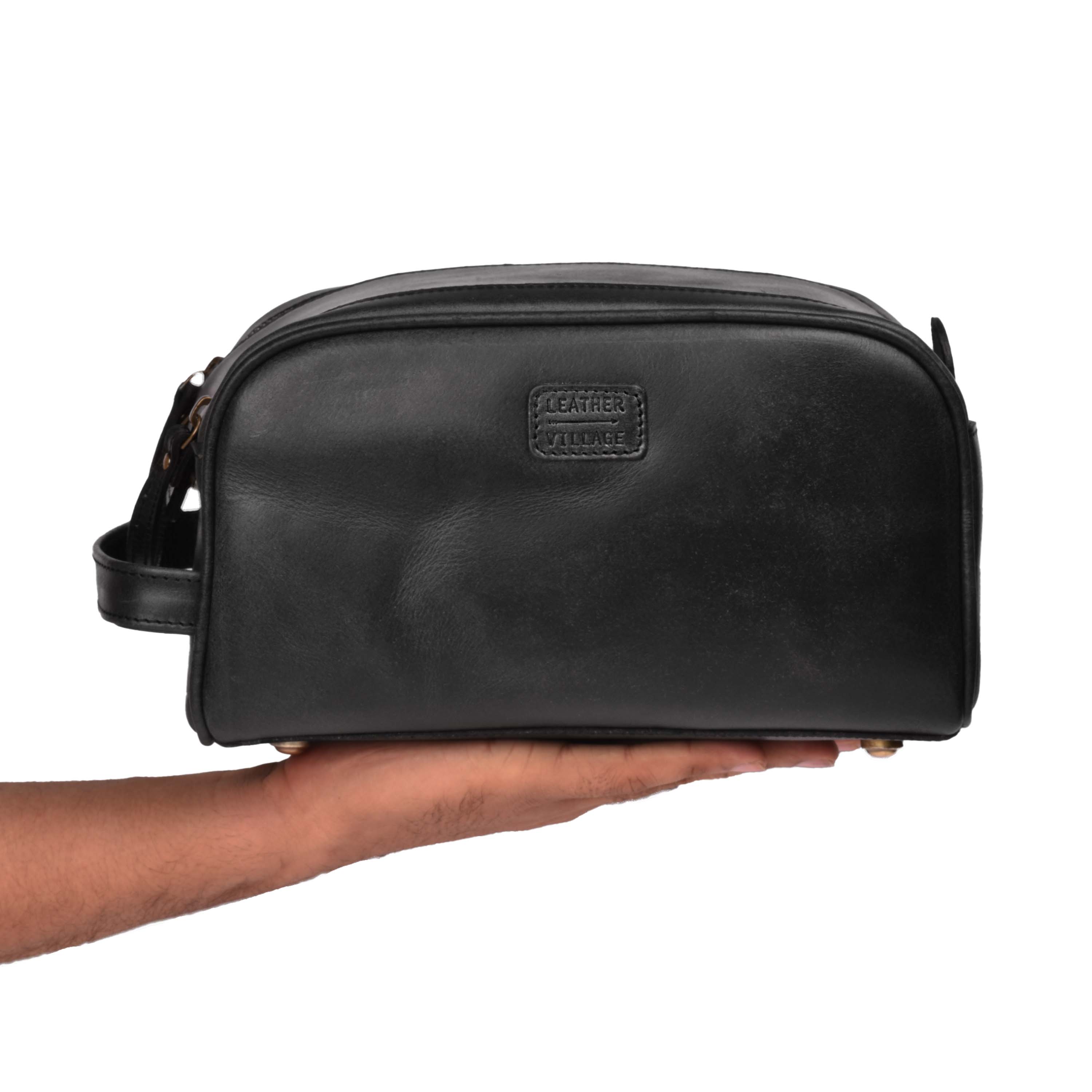 Leather Toiletry Bag for Men, Travel Essentials Shaving Dopp Kit, Mens Travel Bag Toiletries Organizer Case for Grooming, Water Resistant Cosmetic Bag Pouch