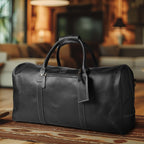 Leather Travel Duffel Bag - Black