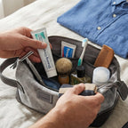 Leather Village Compact Grey Leather Travel Wash Bag with Durable Zipper Design