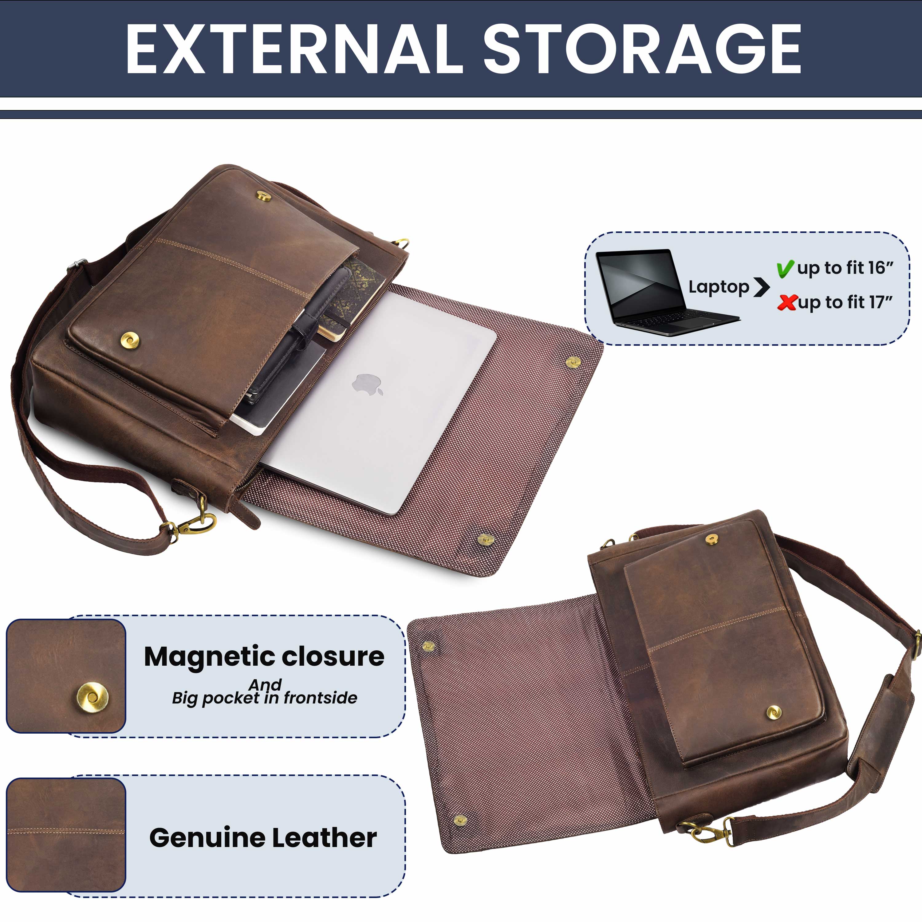 Handmade Vintage Leather Messenger Bag - Brown Leather Village