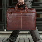 Leather Laptop Messenger Briefcase Bag - RED