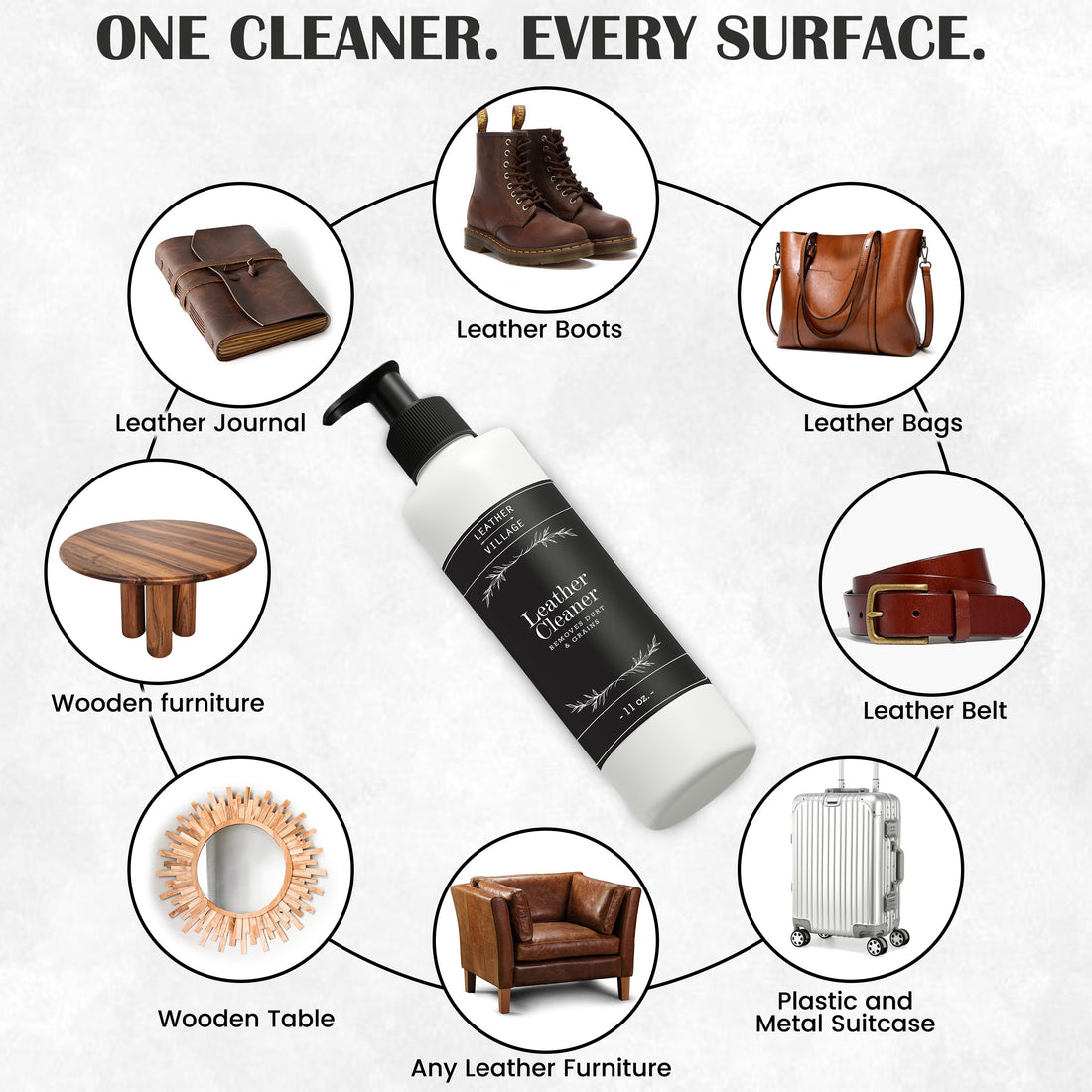 Leather Cleaner and Conditioner 11 oz – Stain Remover for Car Interiors, Leather Furniture, Couch, Chair, Jackets, Shoes, Purse, Bag with a Non-Toxic, Restoring Formula