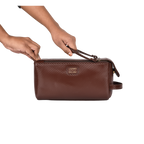 Brown Carbon Fiber  Leather Toiletry Bag For Travel