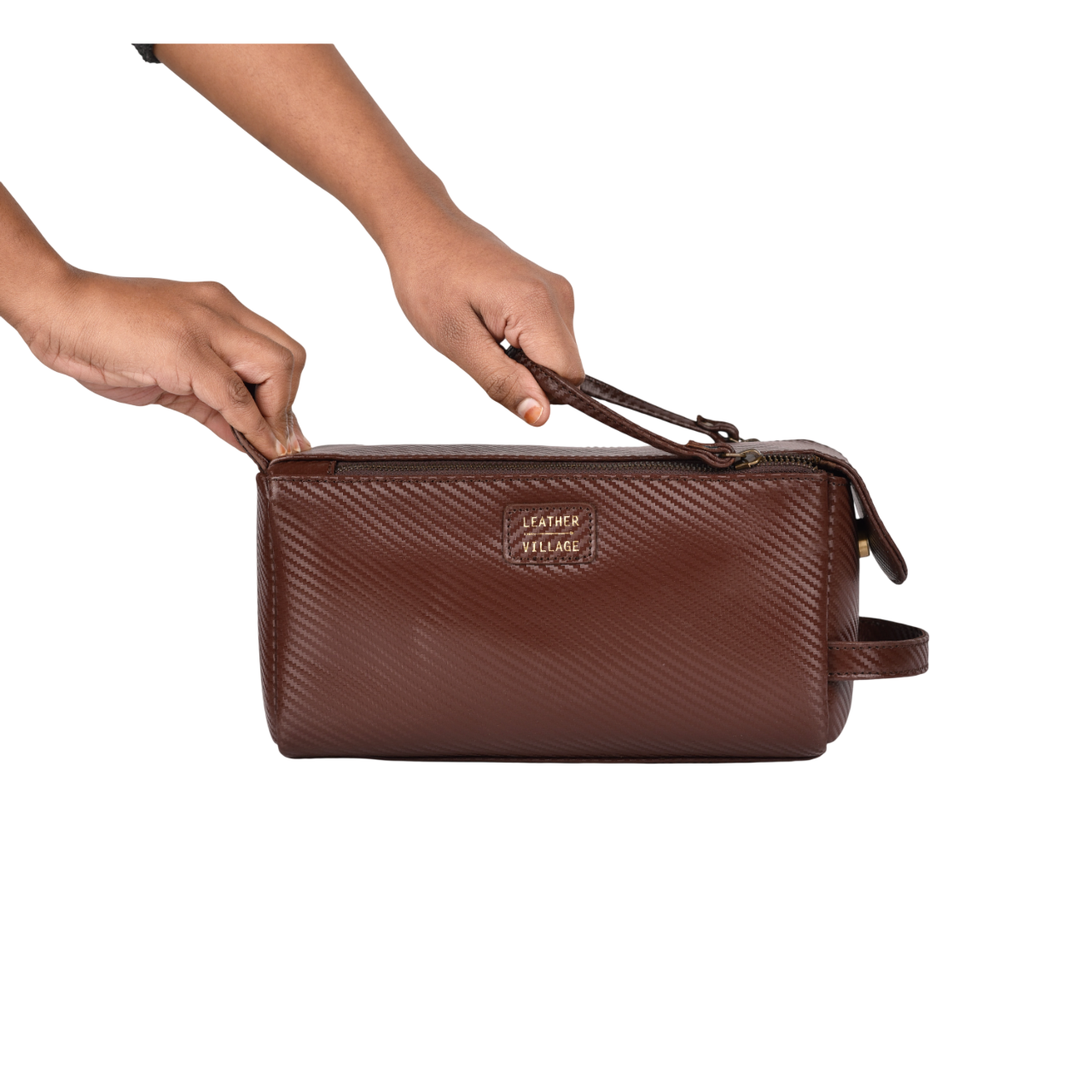 Brown Carbon Fiber  Leather Toiletry Bag For Travel