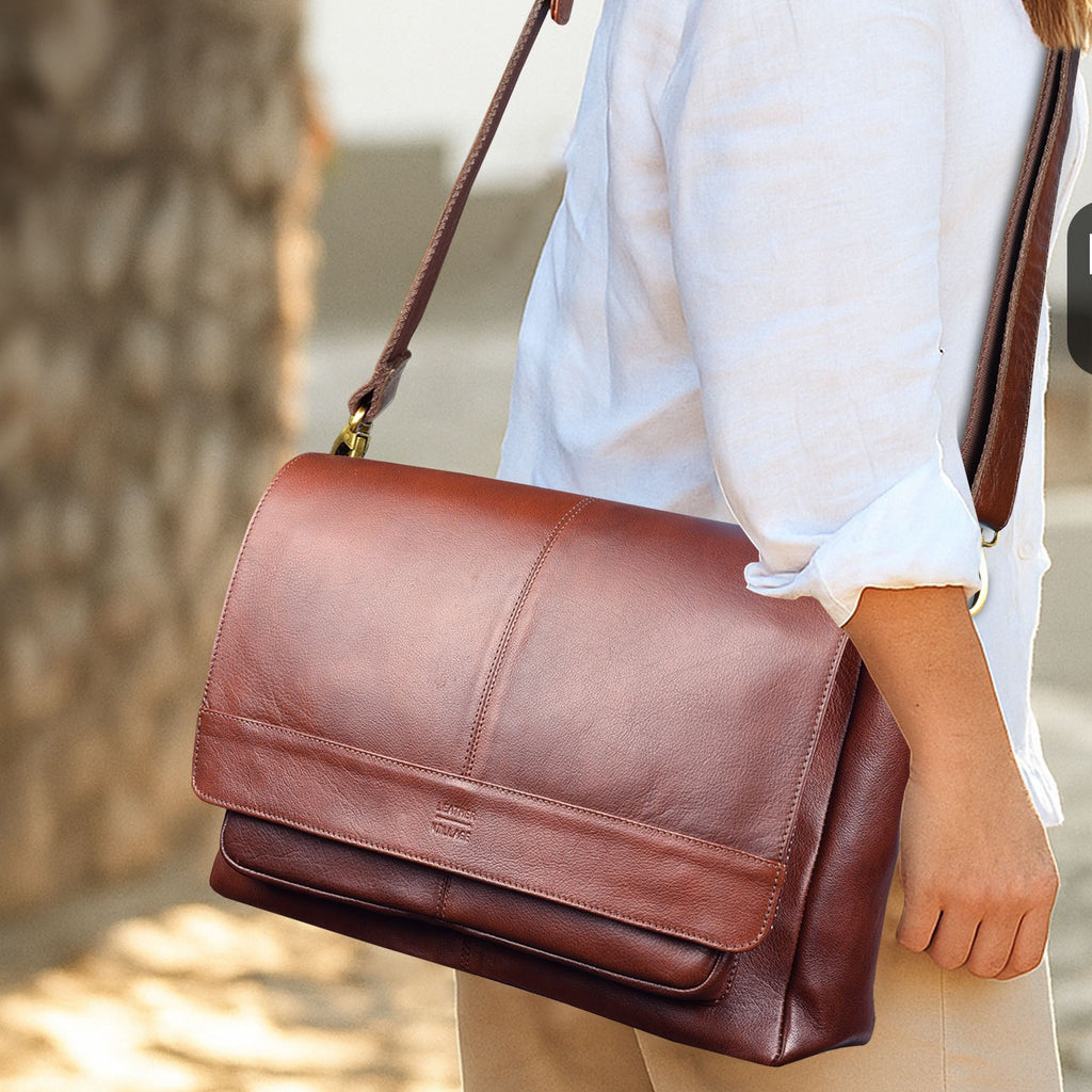 Handmade Vintage Leather Messenger Bag - Red