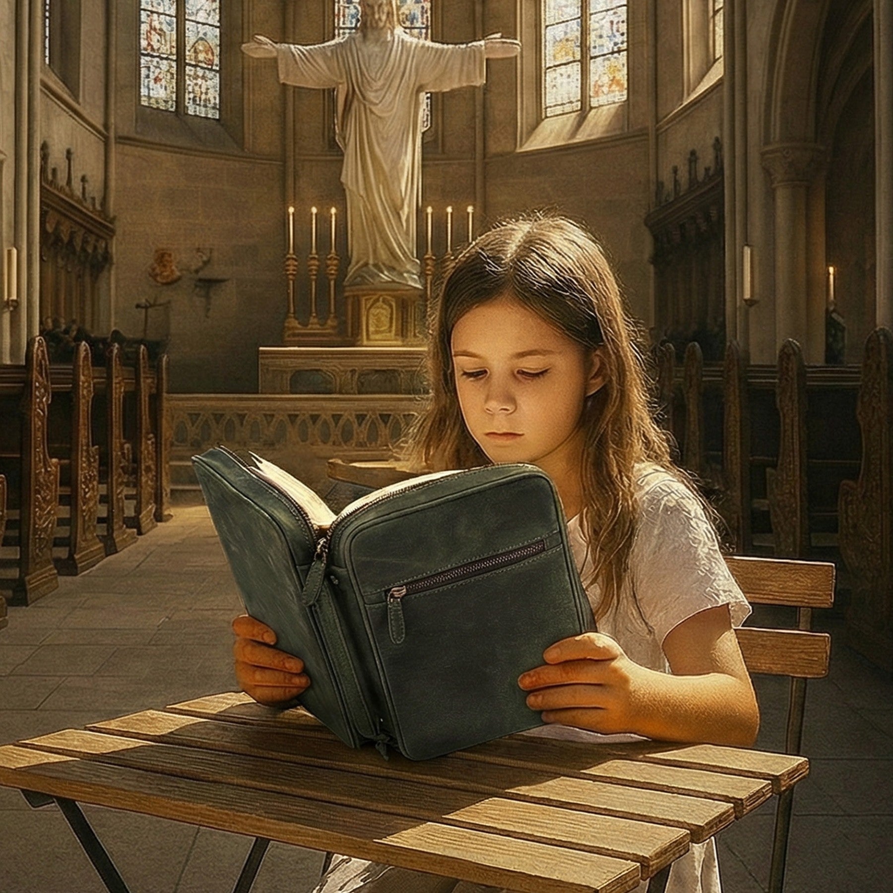 Olive Leather Bible Cover with Zipper - Protective Bible Case Leather Village