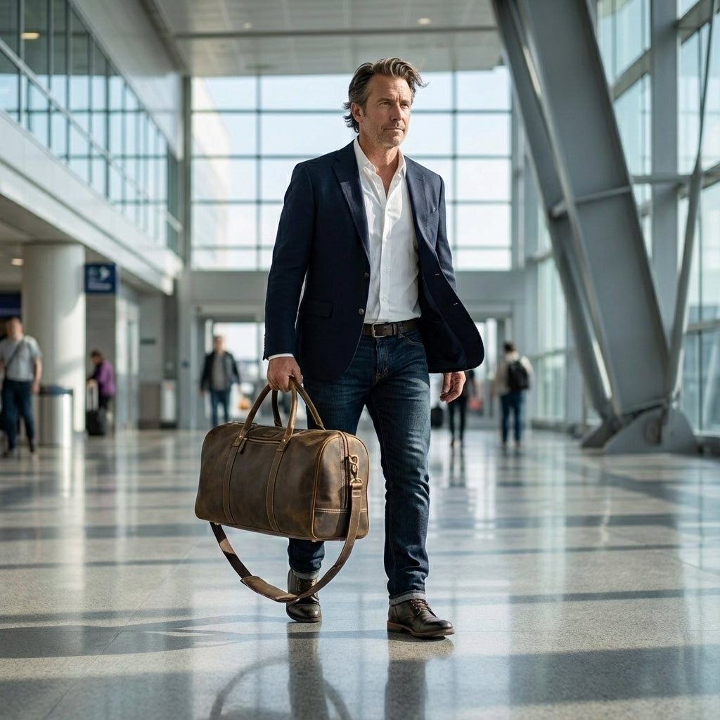 Leather Travel Duffel Bag - Mud