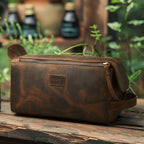 Leather Toiletry Bag for Travel - Rustic Brown
