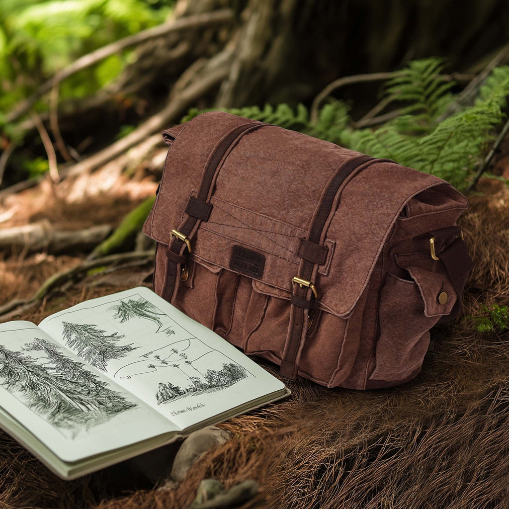 Canvas Messenger Shoulder Bag - Brown