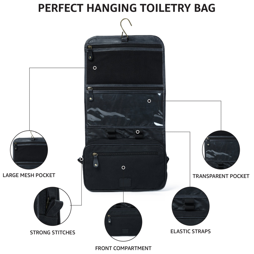 Hanging Toiletry Bag for Travel - Black