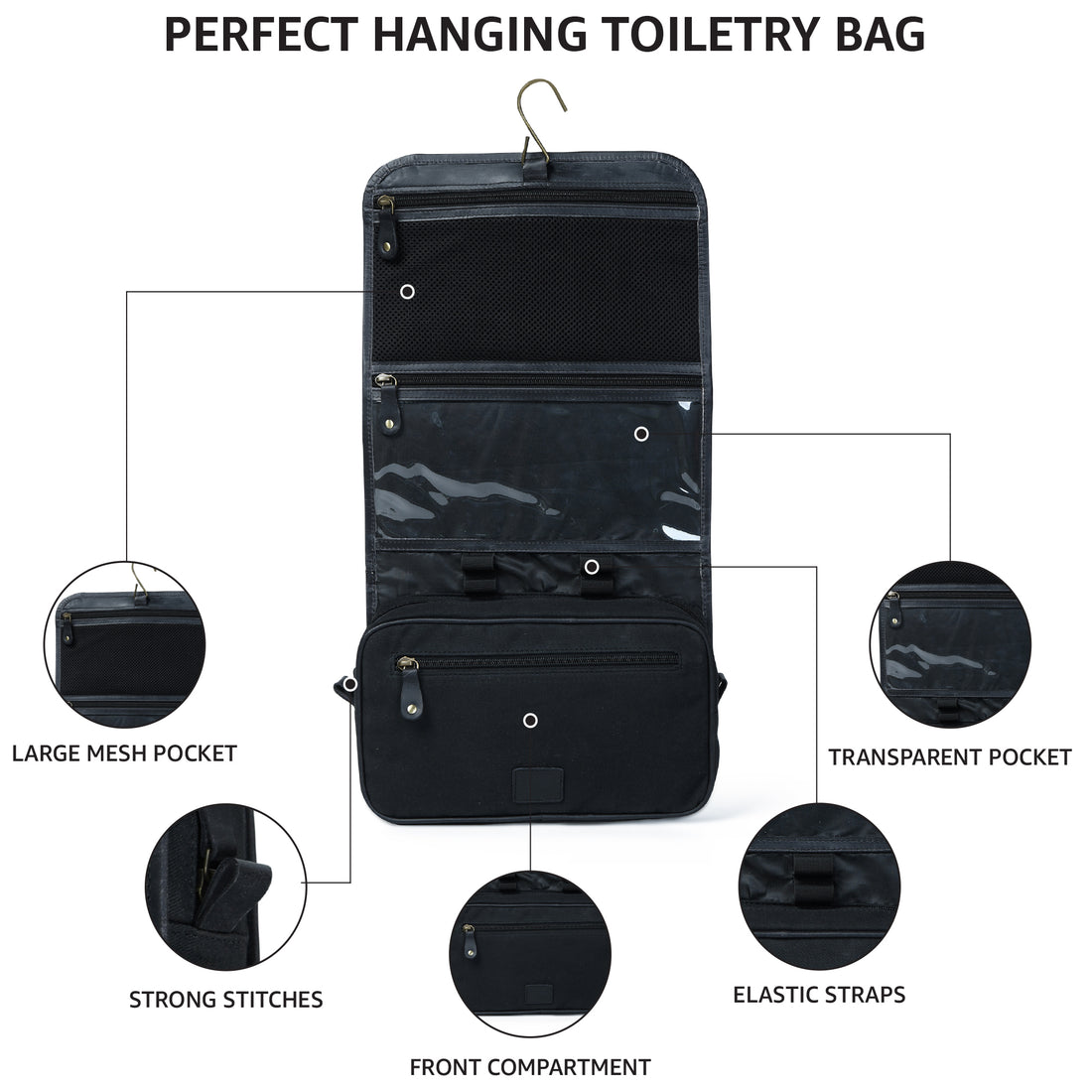 Hanging Toiletry Bag for Travel - Black