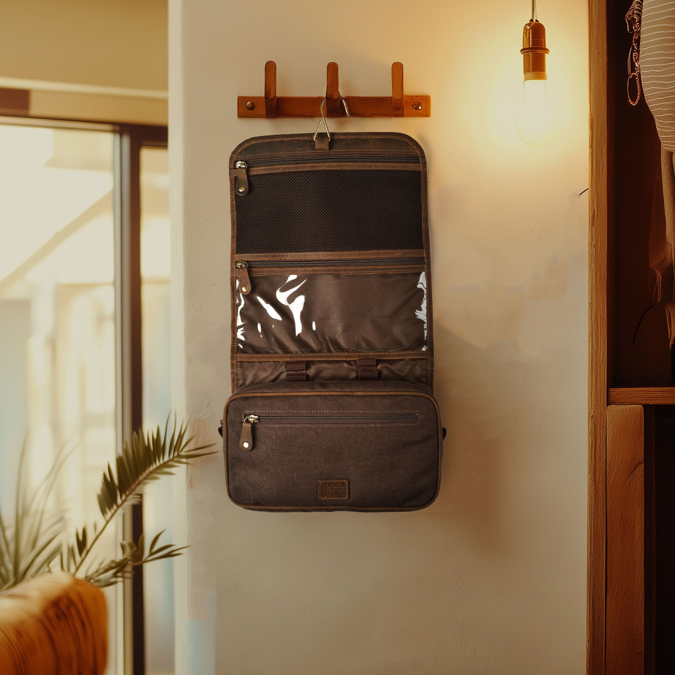 Hanging Toiletry Bag for Travel - Brown