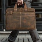 Leather Laptop Messenger Briefcase Bag - Cappuccino Brown