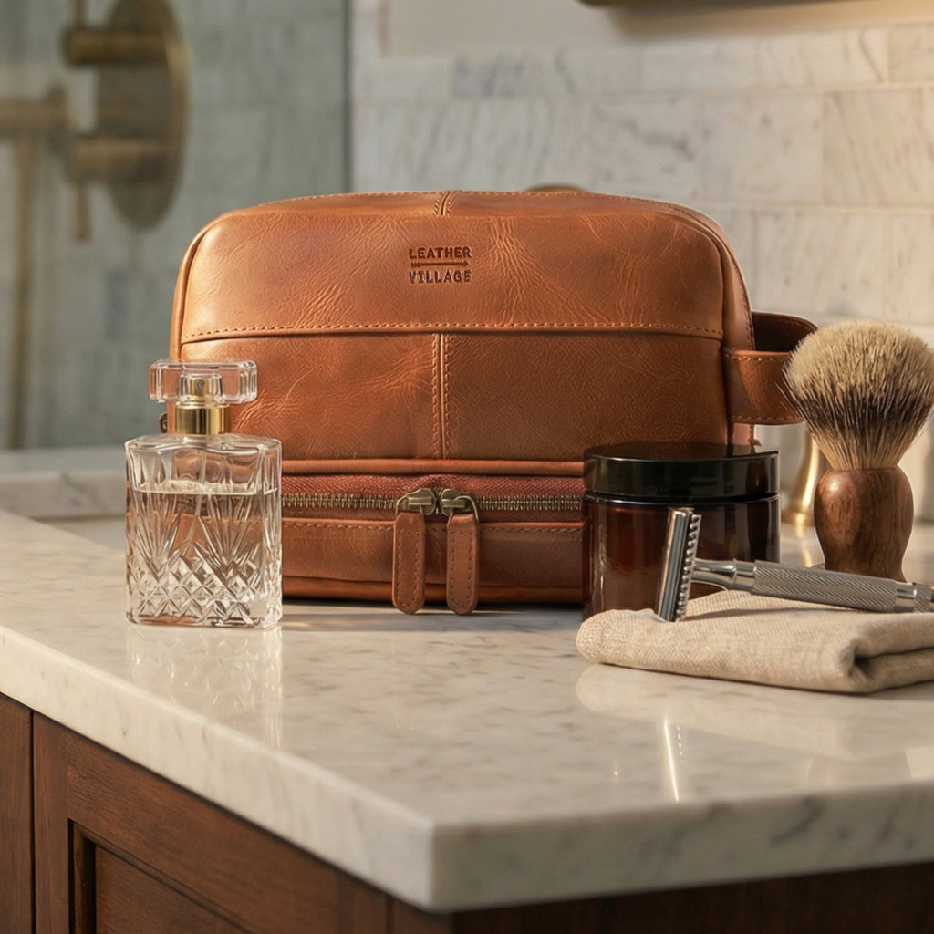 Leather Village premium travel toiletry bag with organized storage compartments