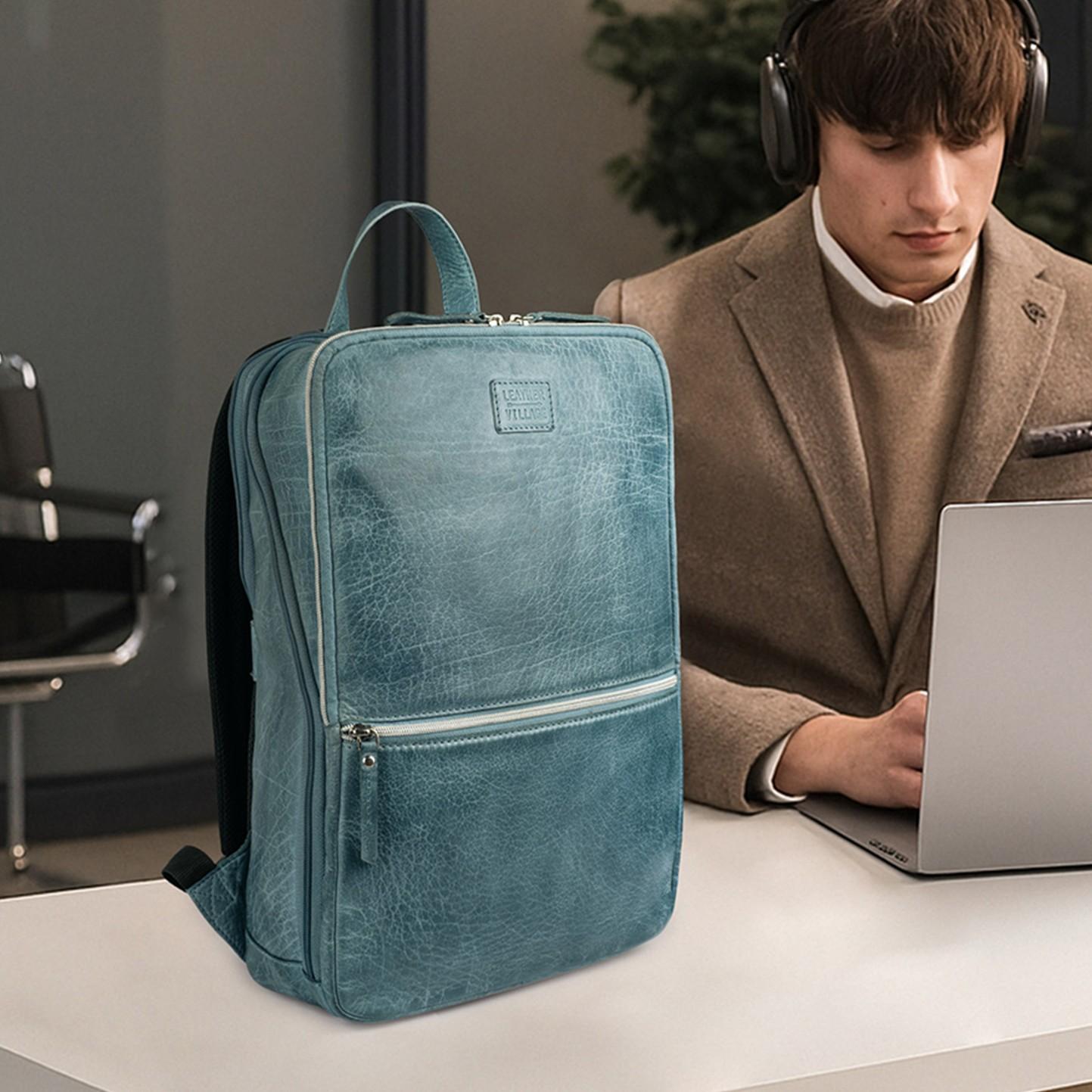 Teal Blue Leather Laptop Backpack for Work & Travel Leather Village