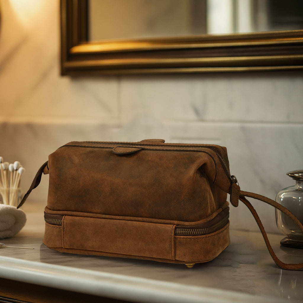 Brown Leather Dopp Kit – Travel Toiletry Bag