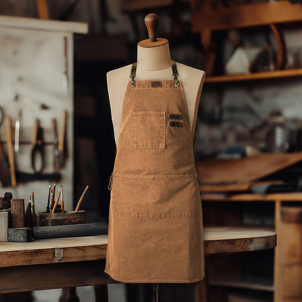 Canvas Cross-Back Work Apron for Men - Tan
