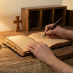 Luxury embossed brown leather Bible for prayer and devotion