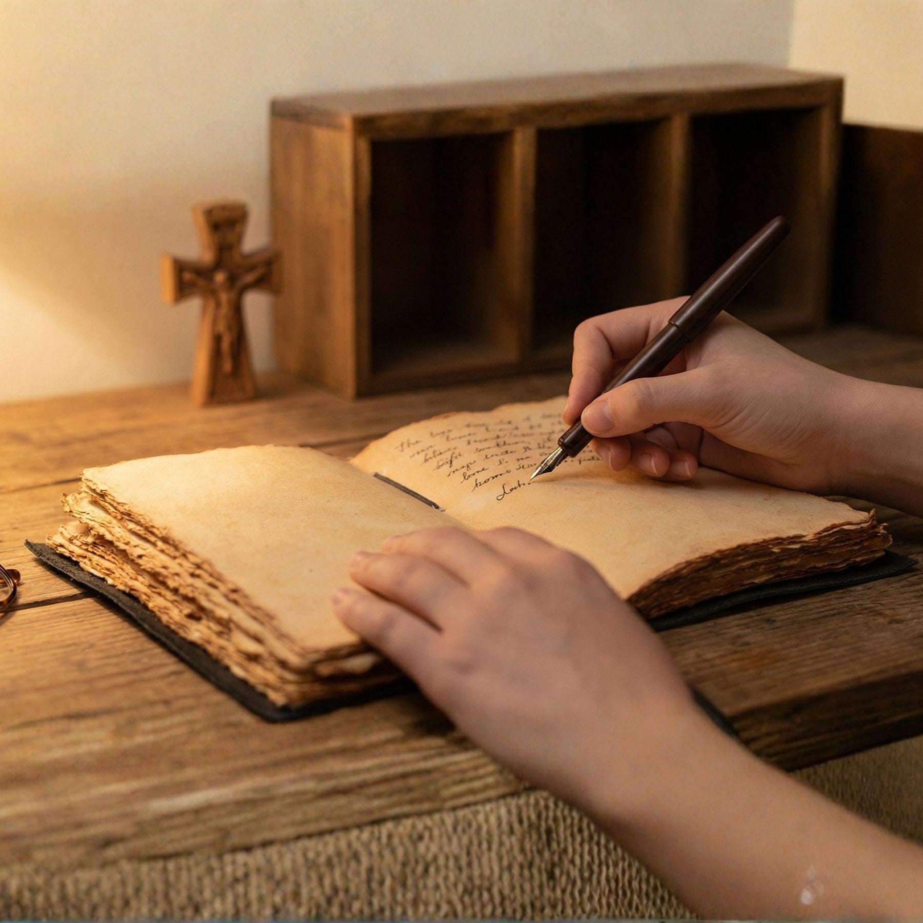 Luxury embossed brown leather Bible for prayer and devotion