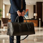 Leather Travel Duffel Bag - Black