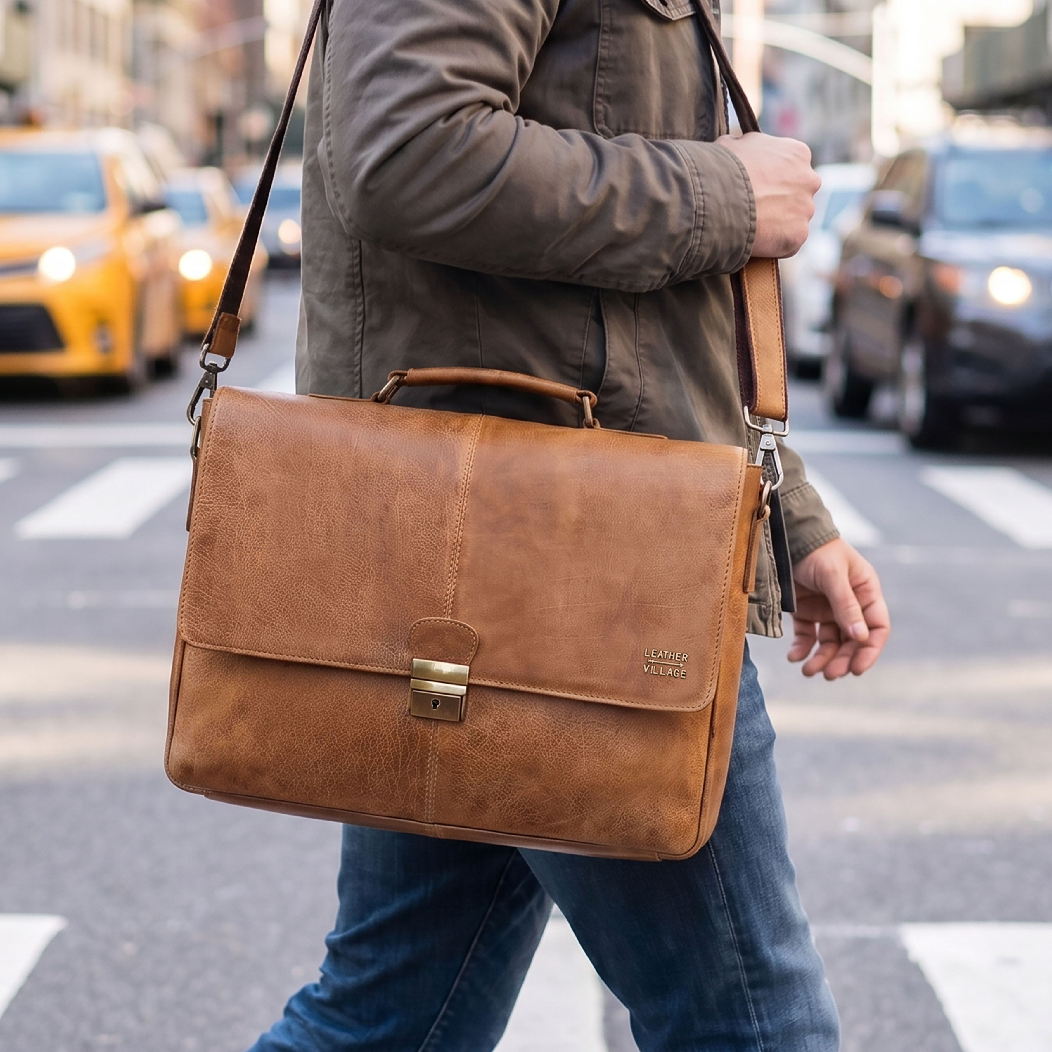 Leather Messenger Bag for Men & Women - Tan