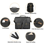 Briefcase Leather Messenger Bag - Black