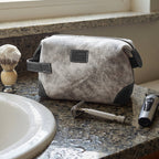 Leather Village Luxury Grey Leather Grooming Kit for Business and Vacation Travel