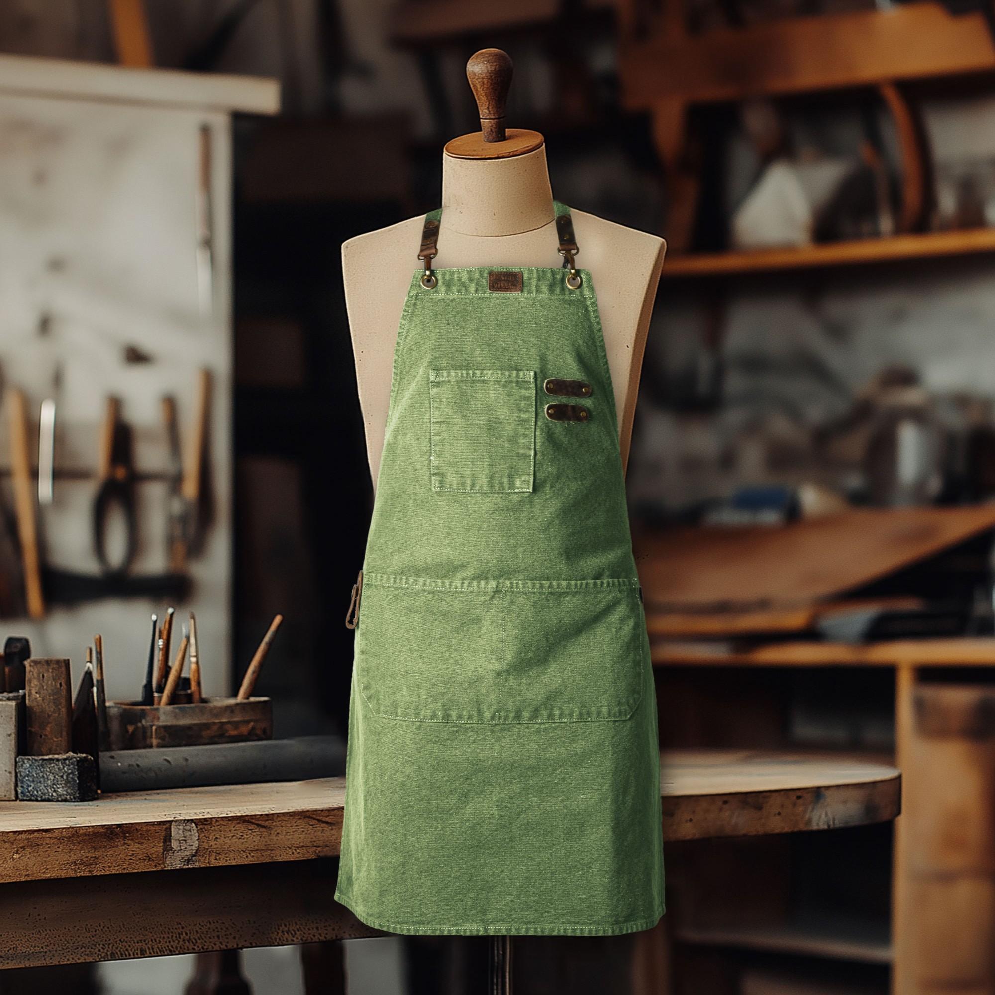 Canvas Cross-Back Work Apron for Men - Green