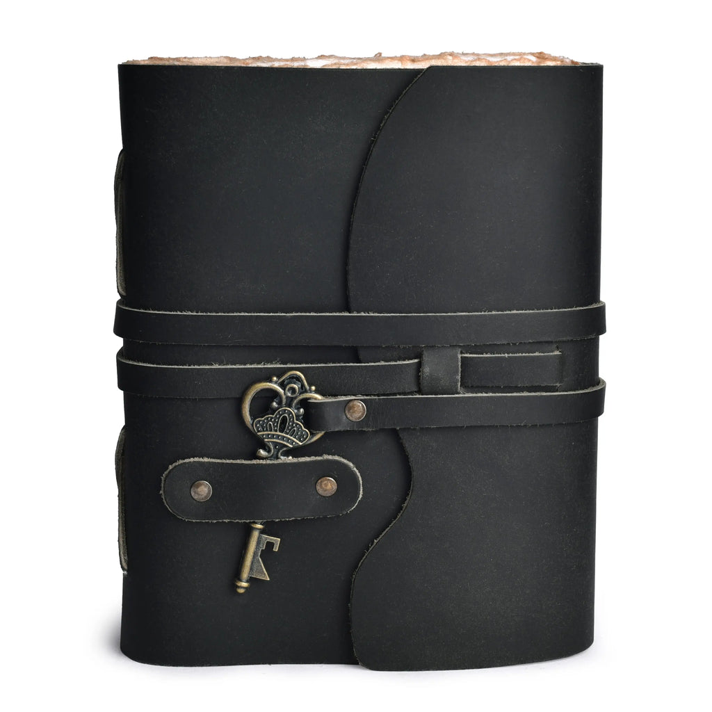 Leather Bound Journal With Antique Key- Black Leather Village