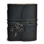 Leather Bound Journal With Antique Key- Black Leather Village