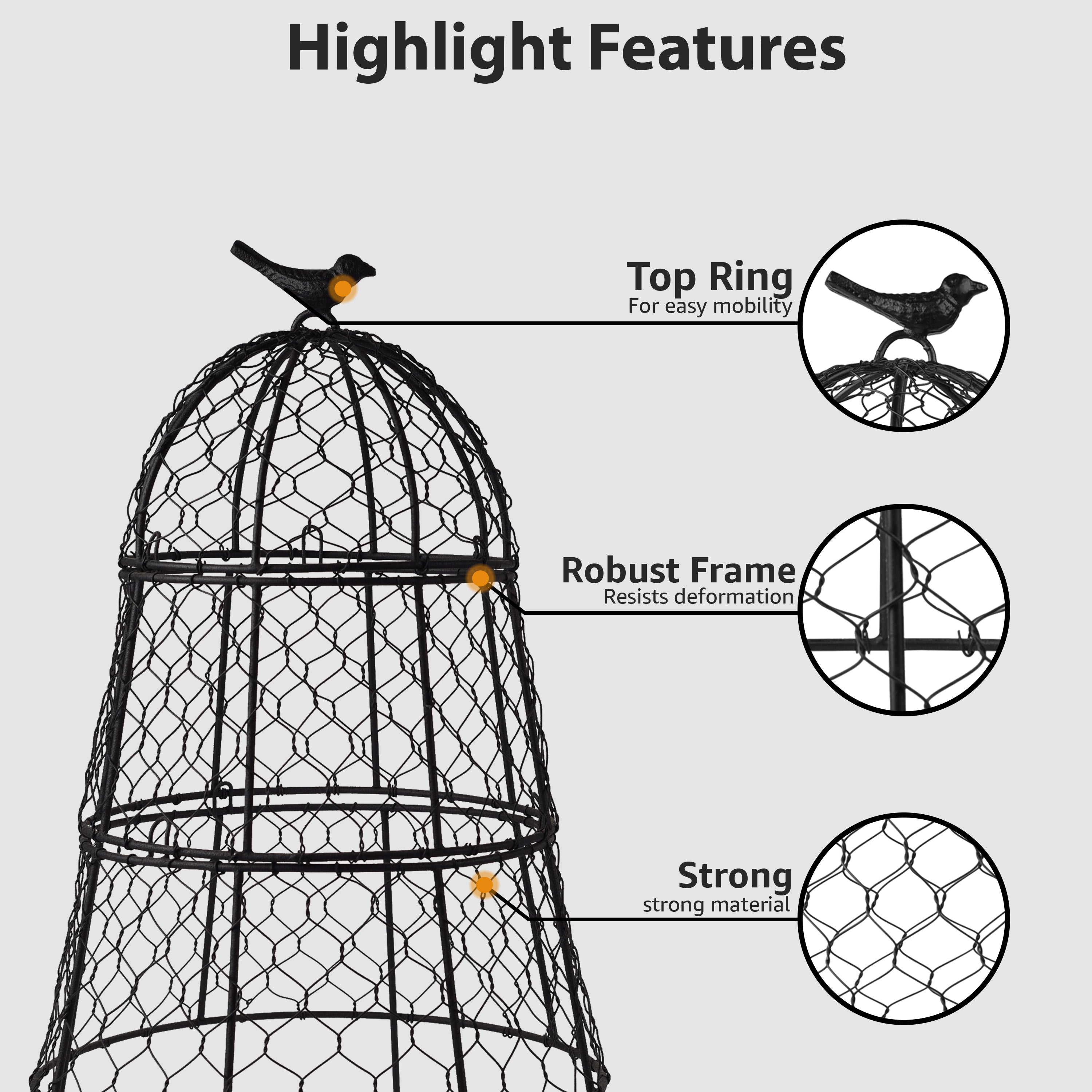 Heavy-Duty Chicken Wire Plant Cloches – Rustproof Garden Protectors and Plant Cages for Vegetables and Flowers – Safeguard Plants from Deer and Critters – 20” x 12”
