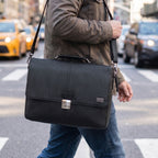 Leather Messenger Bag for Men & Women - Black