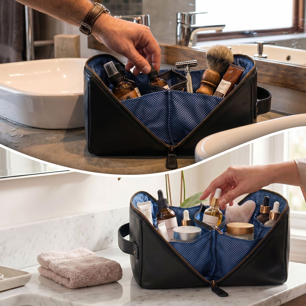 Leather Travel Cosmetic Bag for Women