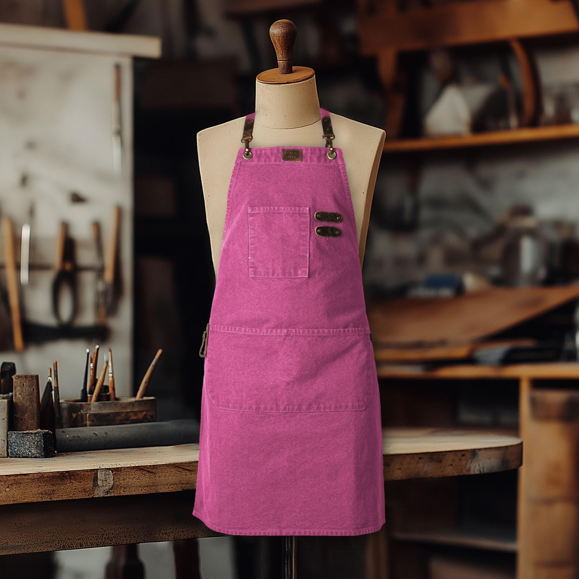Canvas Cross Back Apron for Men – Pink Adjustable Work Apron for