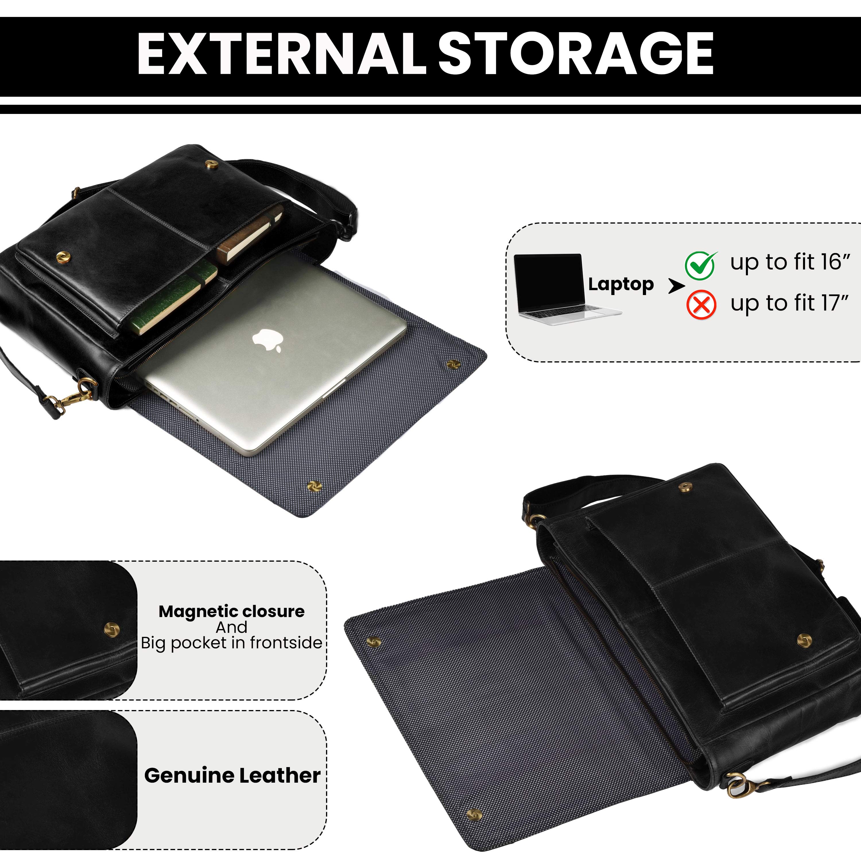 Handmade Vintage Leather Messenger Bag - Black