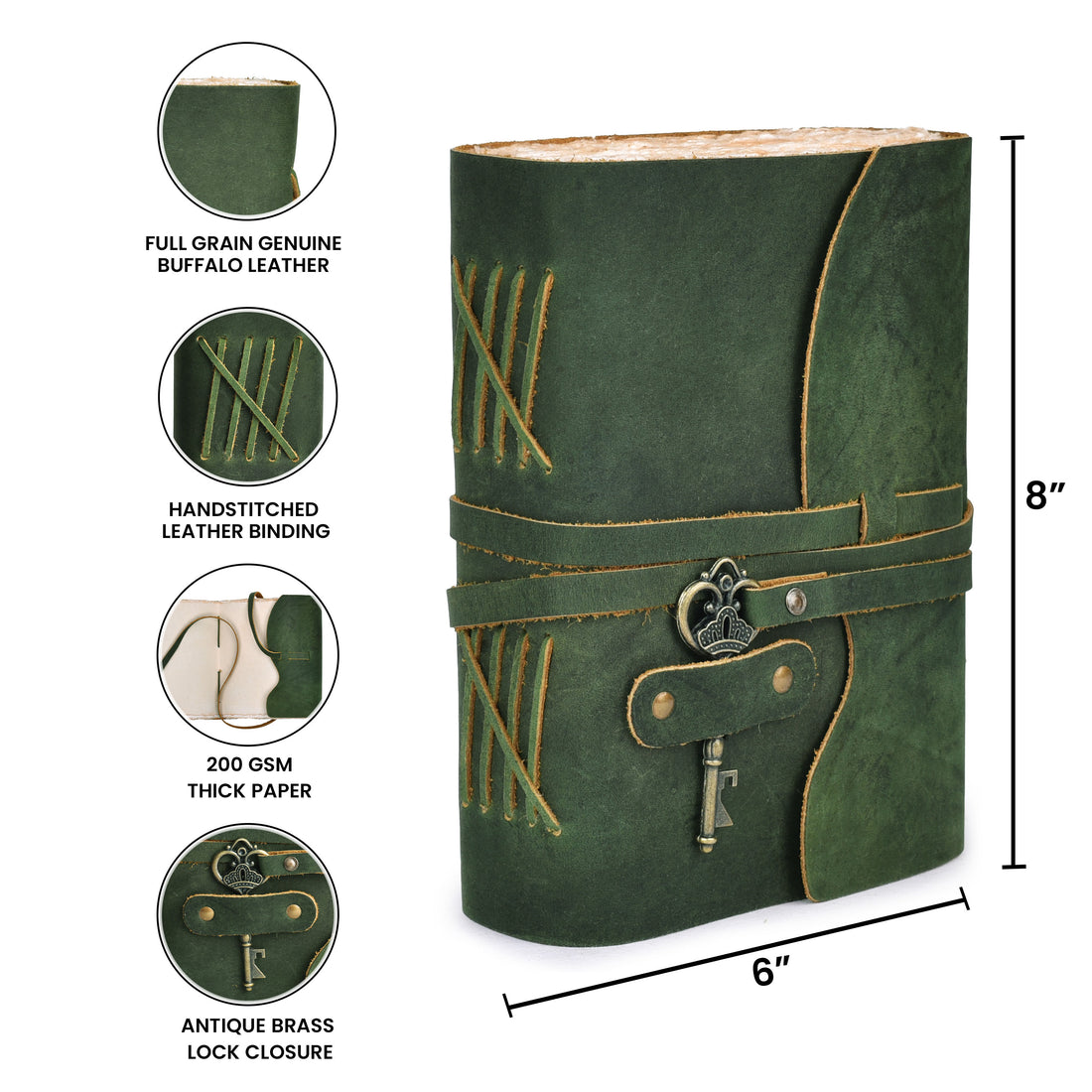 HANDCRAFTED VINTAGE LEATHER JOURNAL WITH ANTIQUE KEY - BOOK OF SHADOWS JOURNAL FOR MEN & WOMEN