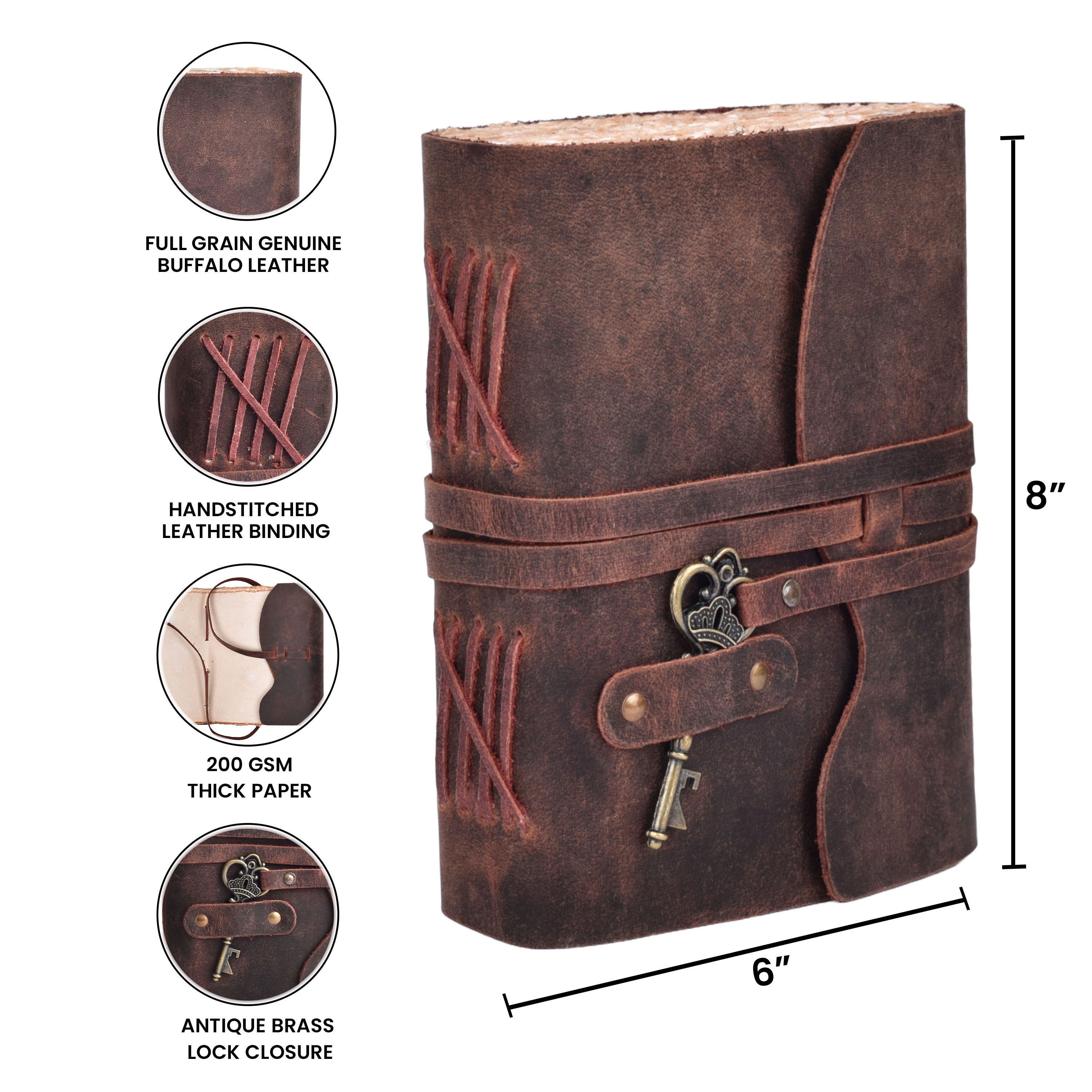 HANDCRAFTED VINTAGE LEATHER JOURNAL WITH ANTIQUE KEY - BOOK OF SHADOWS JOURNAL FOR MEN & WOMEN