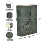 Leather Bound Journal with Antique Key- Aqua