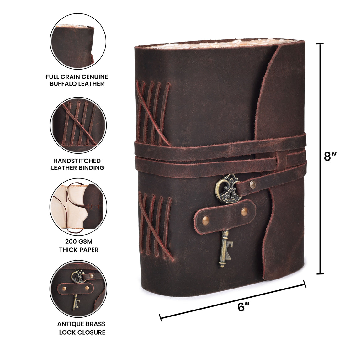 HANDCRAFTED VINTAGE LEATHER JOURNAL WITH ANTIQUE KEY - BOOK OF SHADOWS JOURNAL FOR MEN & WOMEN