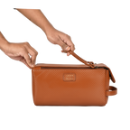 Tan Carbon Fiber  Leather Toiletry Bag For Travel