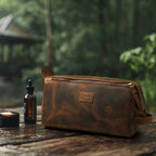 Leather Toiletry Bag for Travel - Rustic Brown