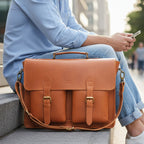Briefcase Leather Messenger Bag - Tan